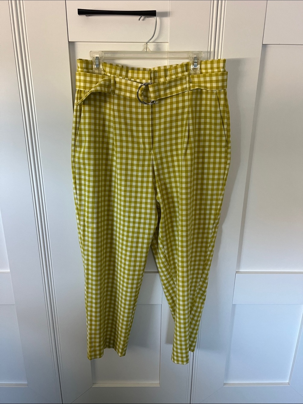 Ann Taylor Yellow Gingham Cropped Pants with D-Ring Belt
